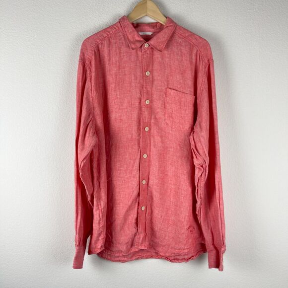Tommy Bahama Linen Shirt Mens XL Pink Red Relaxed Button Up Hawaiian Tropical - Picture 1 of 13